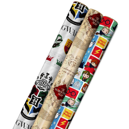 3-Pack Harry Potter Wrapping Paper with Cut Lines (60 sq. ft. total)