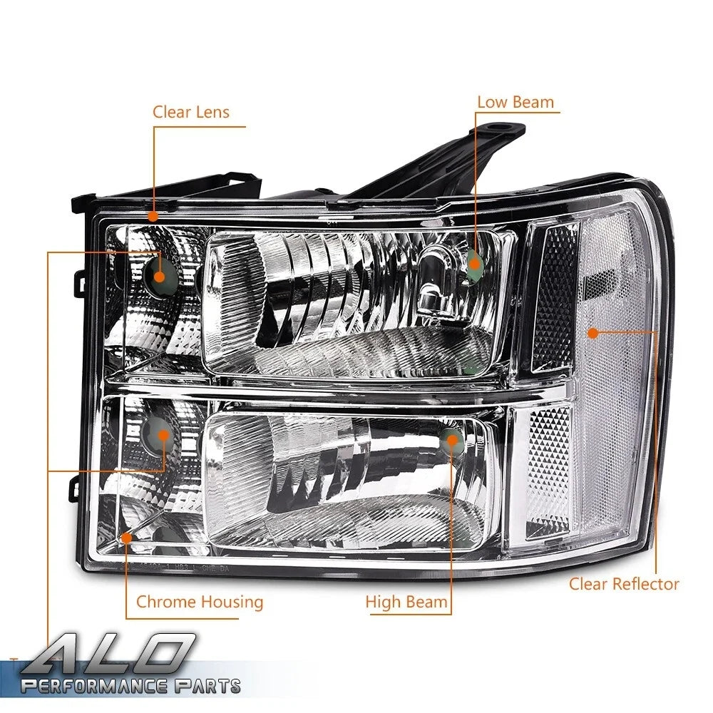 Pair of Clear Lens Headlights for GMC Sierra 1500 2500HD 3500HD (2007–2013)