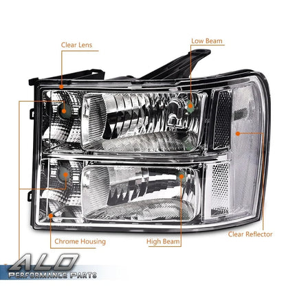 Pair of Clear Lens Headlights for GMC Sierra 1500 2500HD 3500HD (2007–2013)