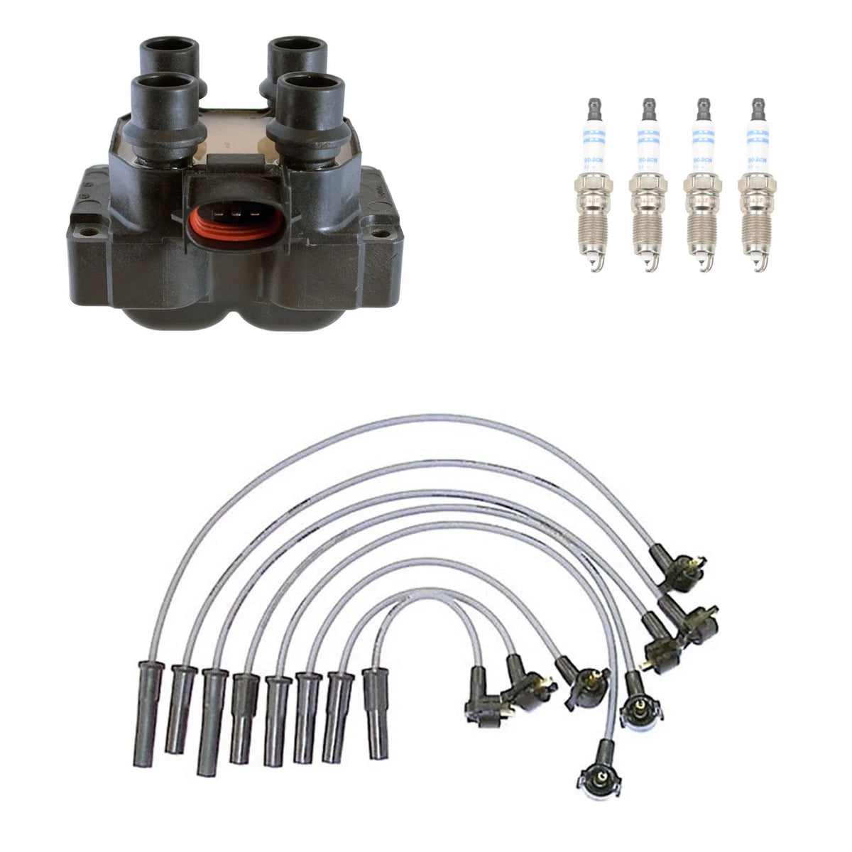 Set of 4 Denso Ignition Coil Wires & Bosch Platinum Spark Plugs for Mustang