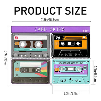 4X Audio Tape Credit Card Skin Stickers, Waterproof, Colourful