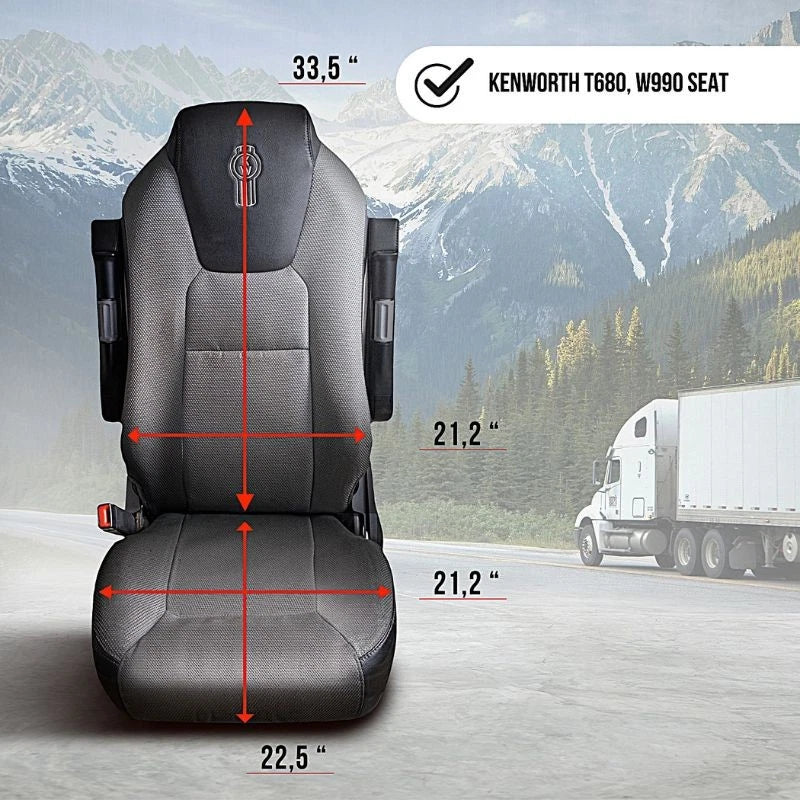 Black Leather Seat Cover for Kenworth T680 T880 W990 (2015–2023)