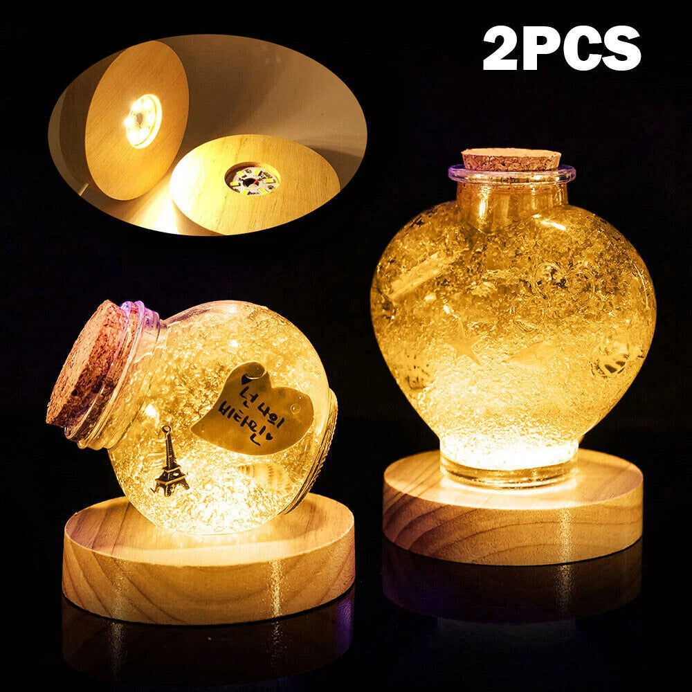 2X LED Warm White Night Light Crystals Ball Display Stand Lamp