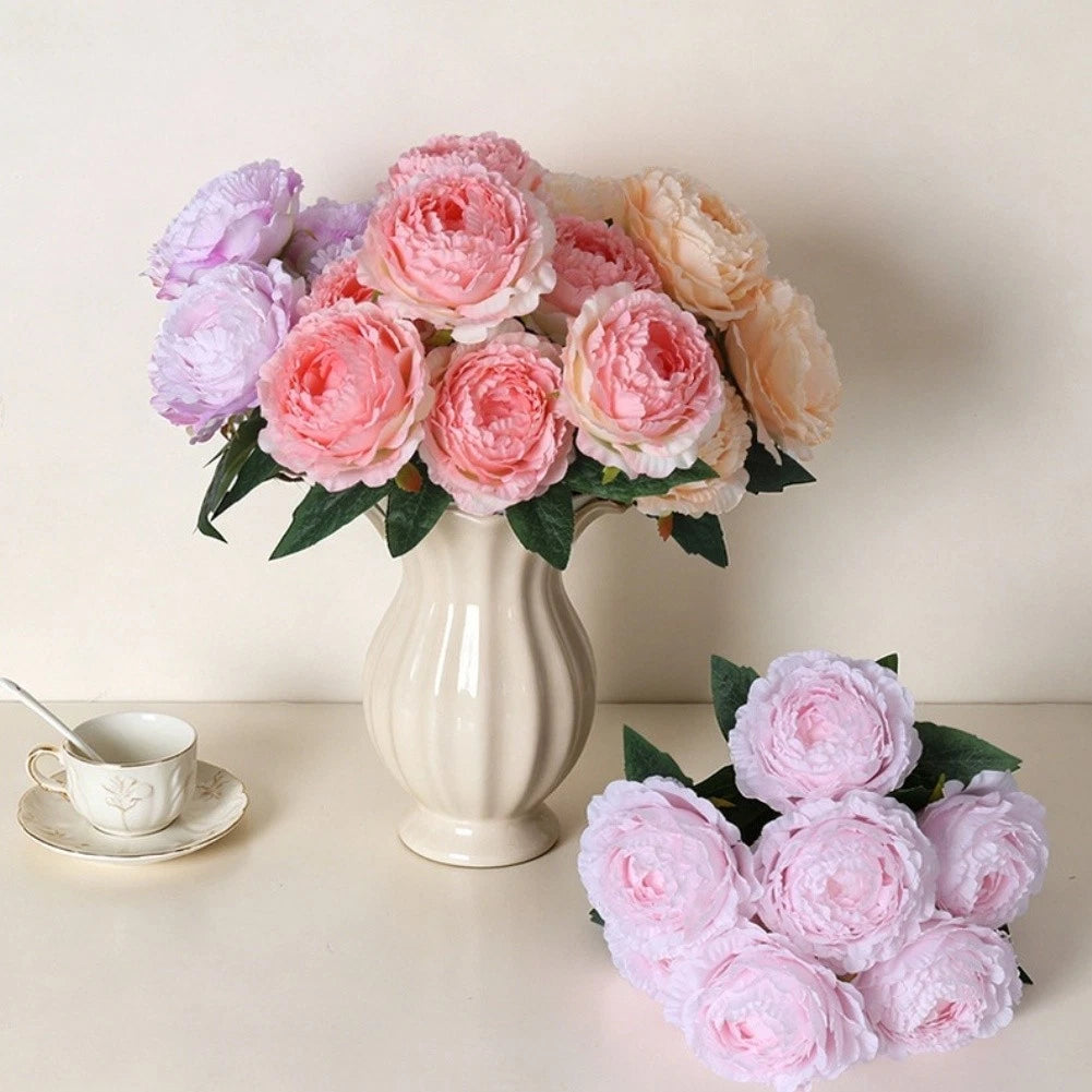 7 Head Silk Peony Bouquet for Wedding Home Office