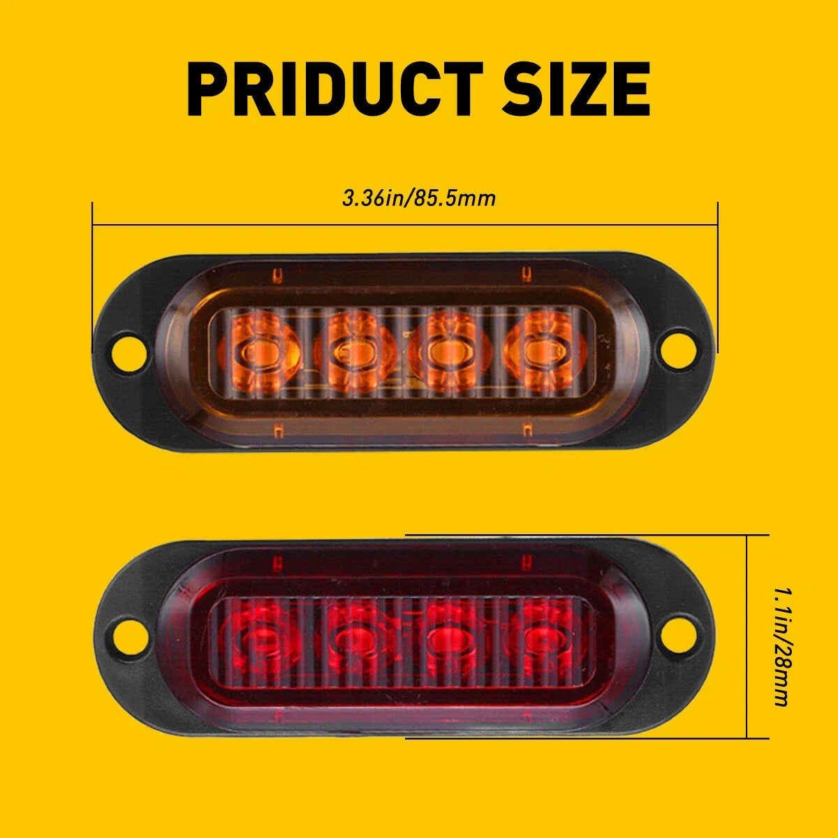 Set of 4 Amber Red LED Side Marker Clearance Lights for Trailer Truck RV