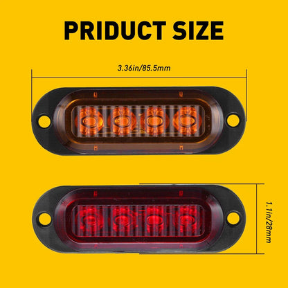 Set of 4 Amber Red LED Side Marker Clearance Lights for Trailer Truck RV