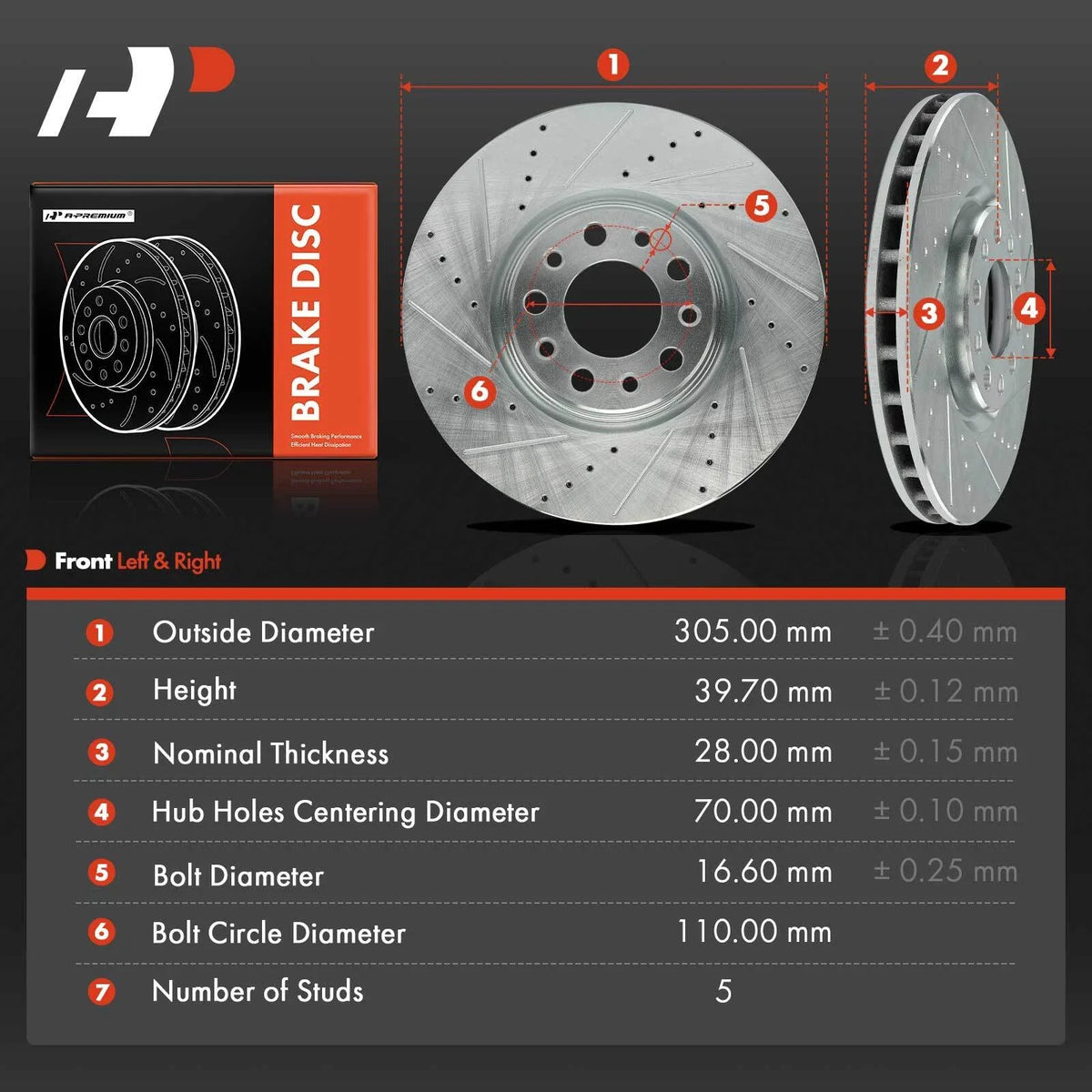 Front Drilled Brake Rotors for Jeep Compass Renegade Chrysler 200 Dodge (2017–2023)