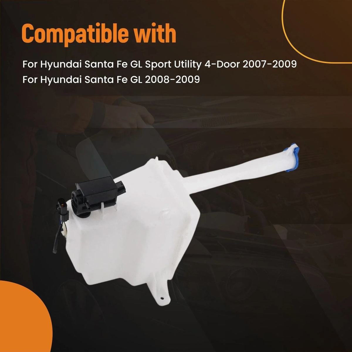 Front Washer Fluid Reservoir with Motor for Hyundai Santa Fe GL (2007–2009)