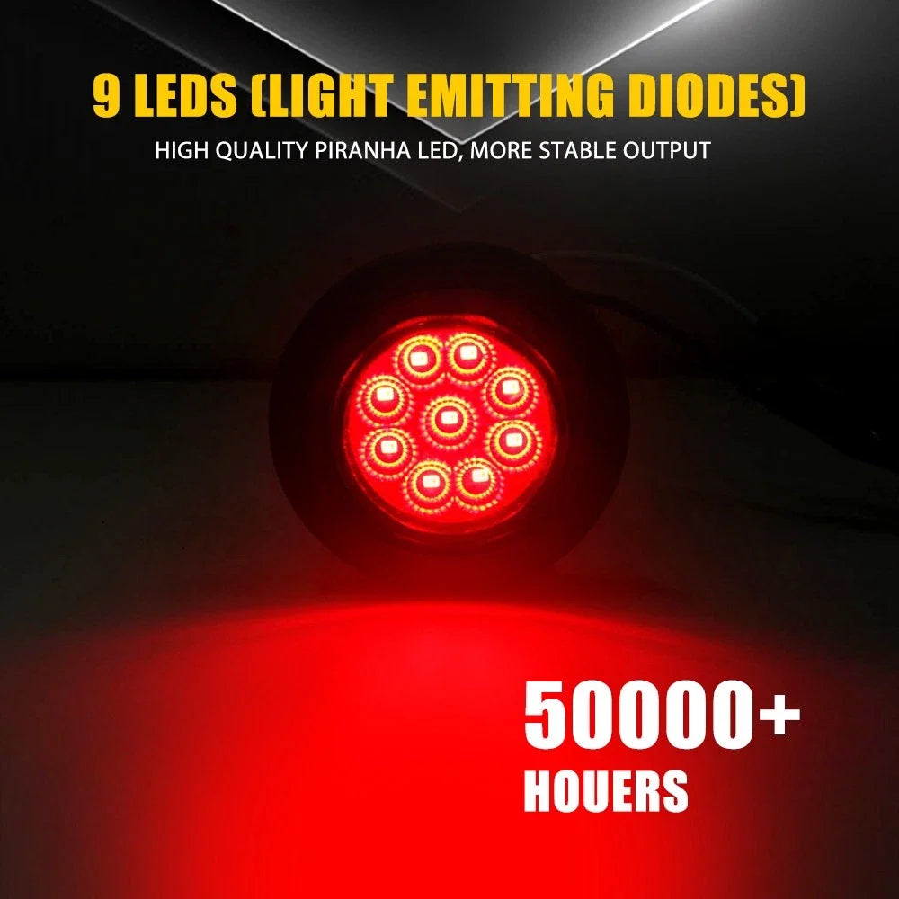 Set of 2 Round 2" LED Side Marker Lights for Truck Trailer (12V)