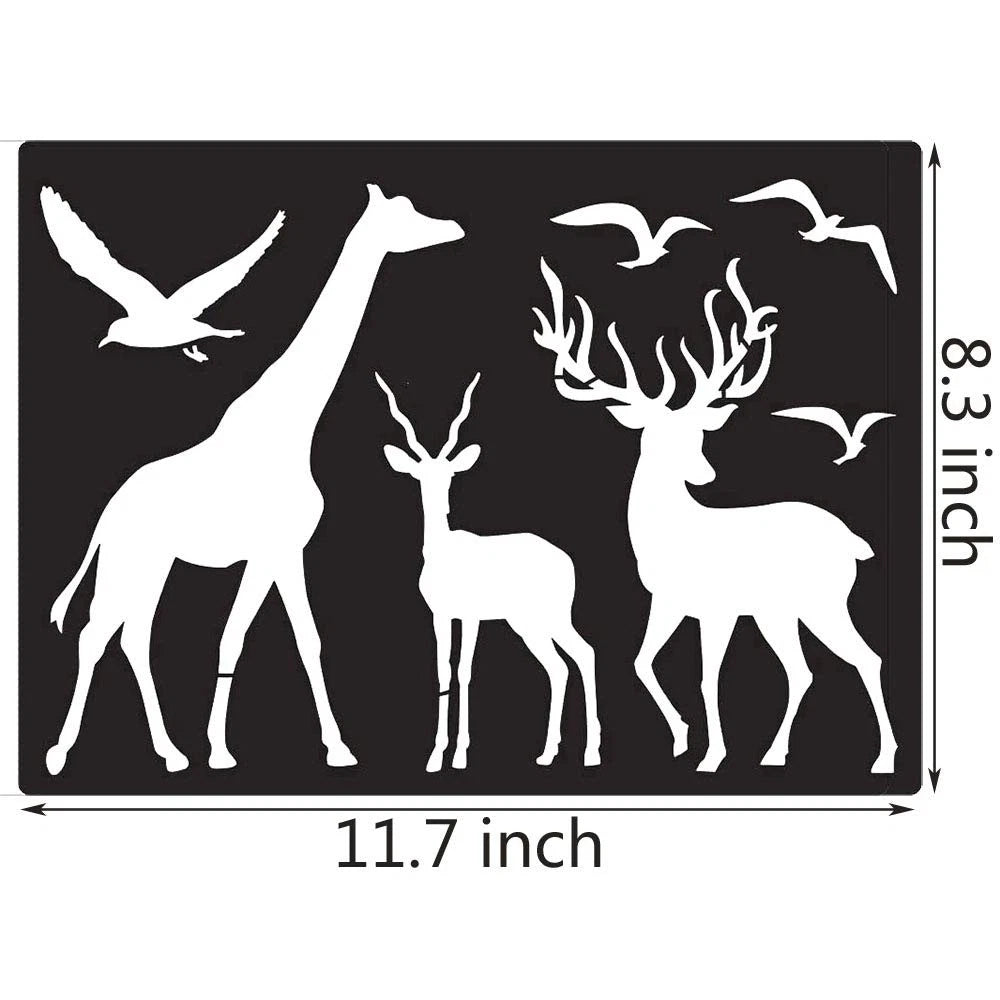 12PCS Animal Plastic Stencils for Journaling Drawing (11.7 x 8.3 inch)