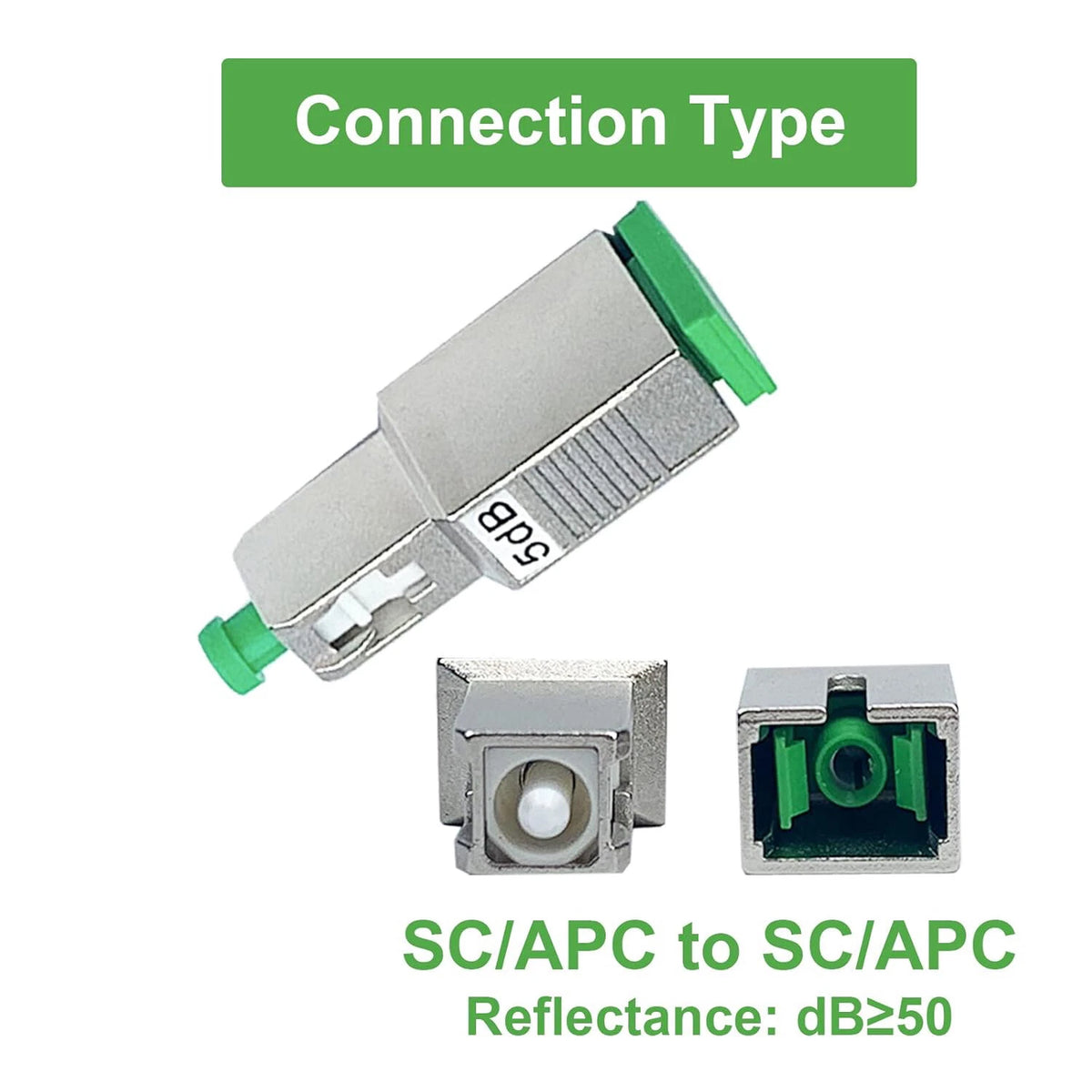 5dB SC APC Connector Fiber Optic Optical Attenuator Single Mode Metal Green
