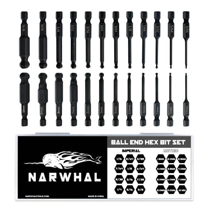 24 Pack Ball End Hex Allen Wrench Drill Bit Set - Metric & SAE Sizes