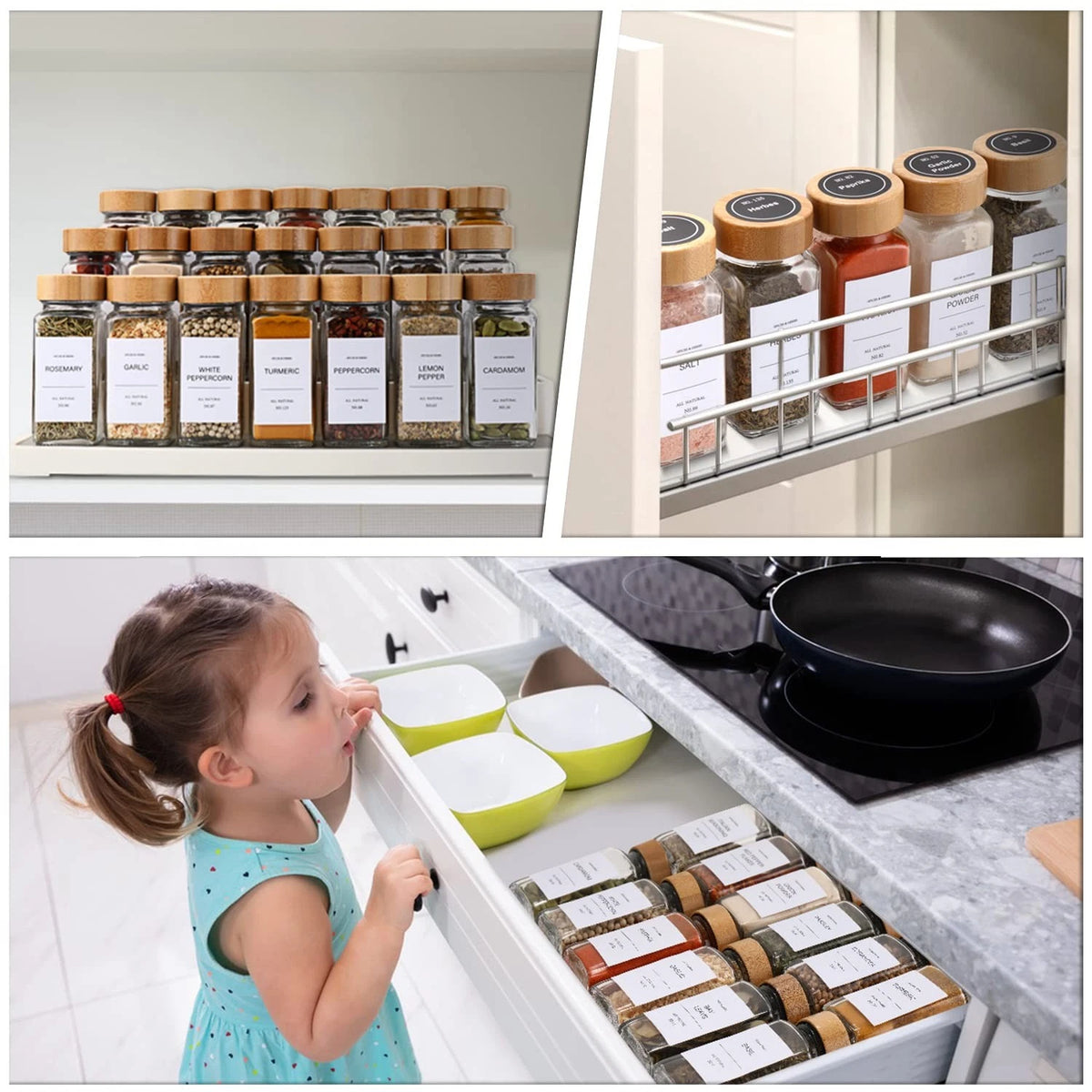 Set of 4 Spice Jars with Labels - 1.65" x 4.33", Clear