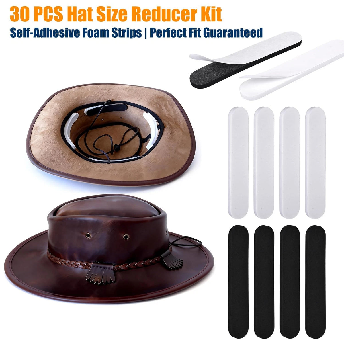 30 PCS Hat Size Reducer Tape - Black, White (4.33 x 0.79 inches)
