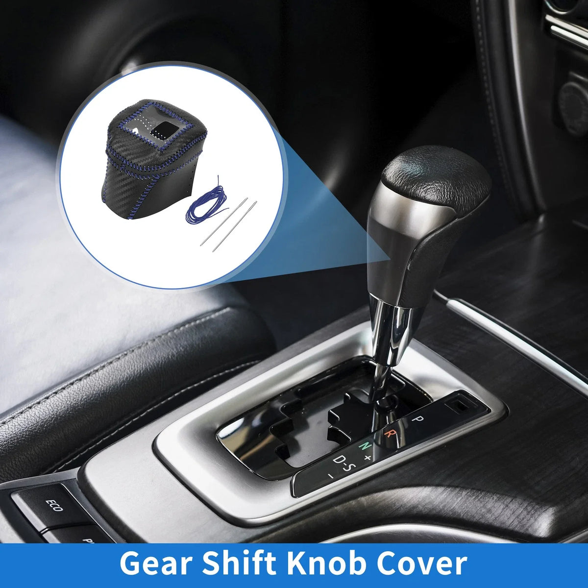 Gear Shift Knob Cover for Nissan Rogue (2021–2024) Black Carbon Fiber Blue
