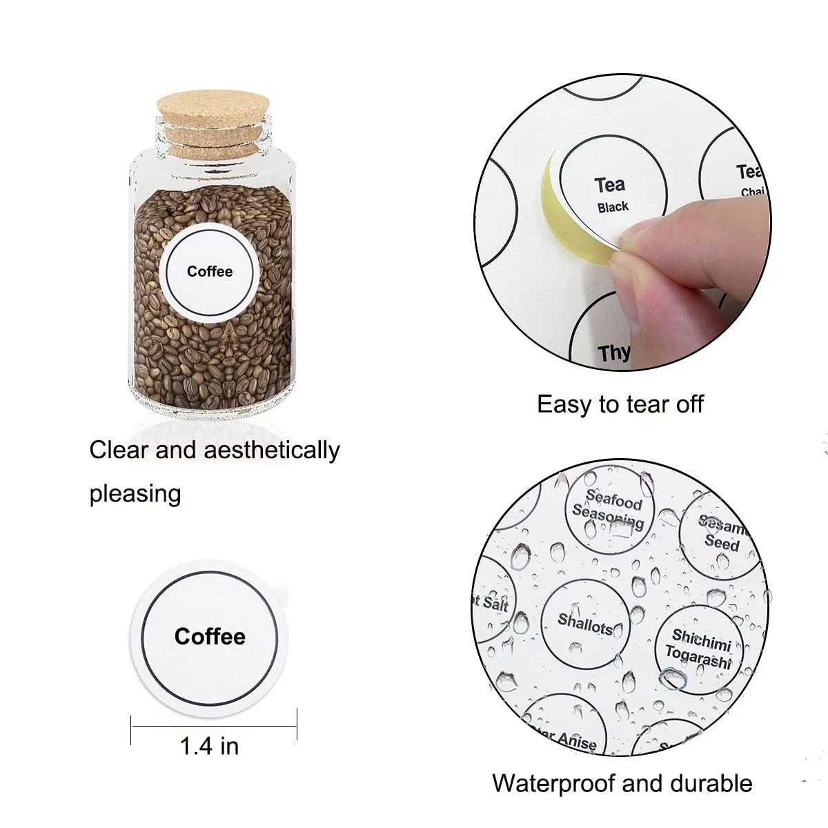 432 Pcs Waterproof Spice Labels Stickers 1.4in for Organizing Jars