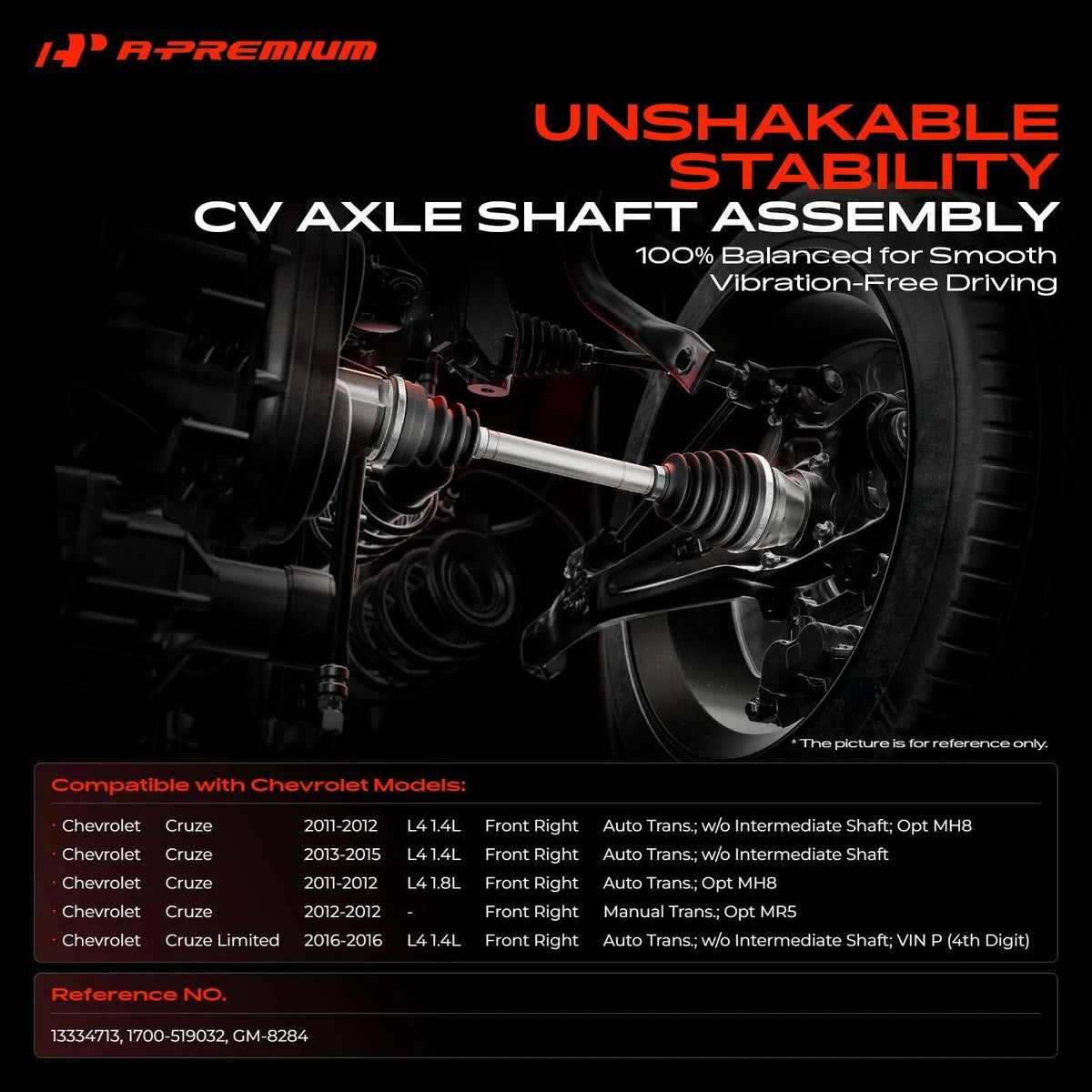 Front Passenger Side CV Axle Assembly for Chevrolet Cruze (2011–2015) 1700-519032, 13334713, GM-8284