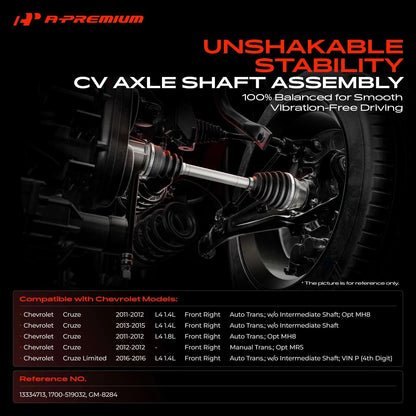 Front Passenger Side CV Axle Assembly for Chevrolet Cruze (2011–2015) 1700-519032, 13334713, GM-8284