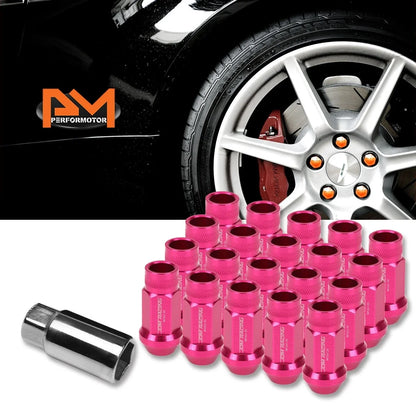 20Pc M12X1.25 Pink JDM Open End Cone Seat Wheel Lug Nuts + Extension 25mm
