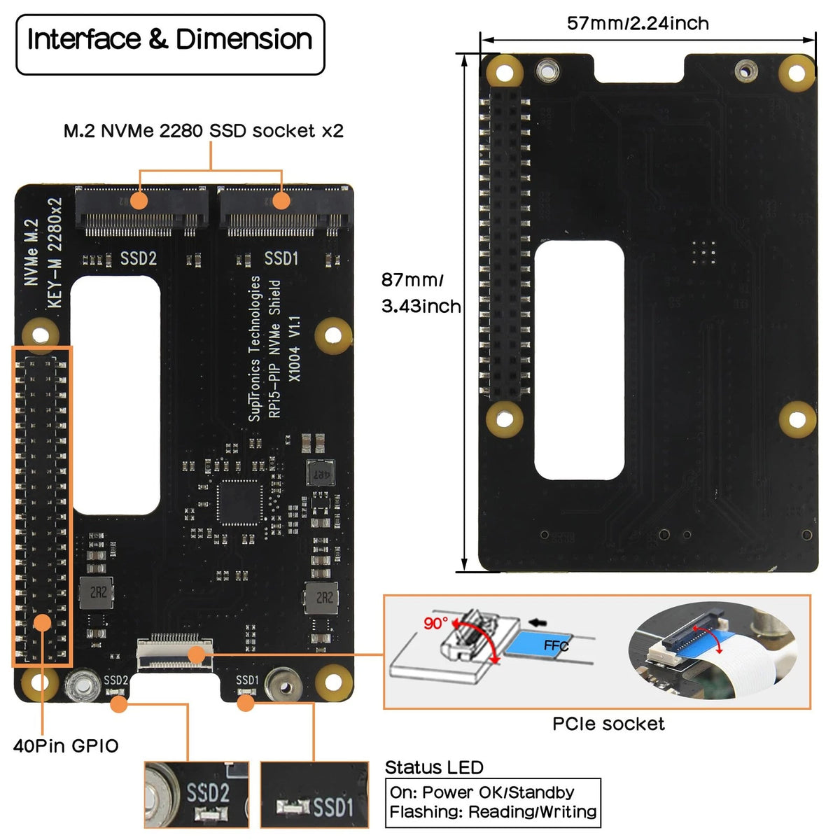 Geekworm X1004 PCIe to Dual M.2 HAT NVMe SSD Peripheral Board