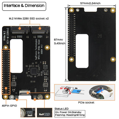 Geekworm X1004 PCIe to Dual M.2 HAT NVMe SSD Peripheral Board