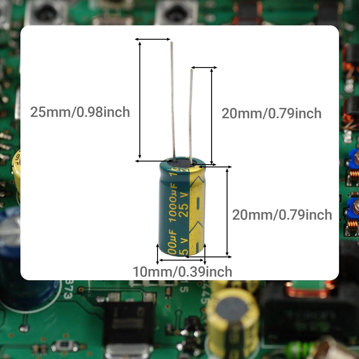 20Pcs 25V 1000uF Aluminum Electrolytic Capacitors 10x20MM
