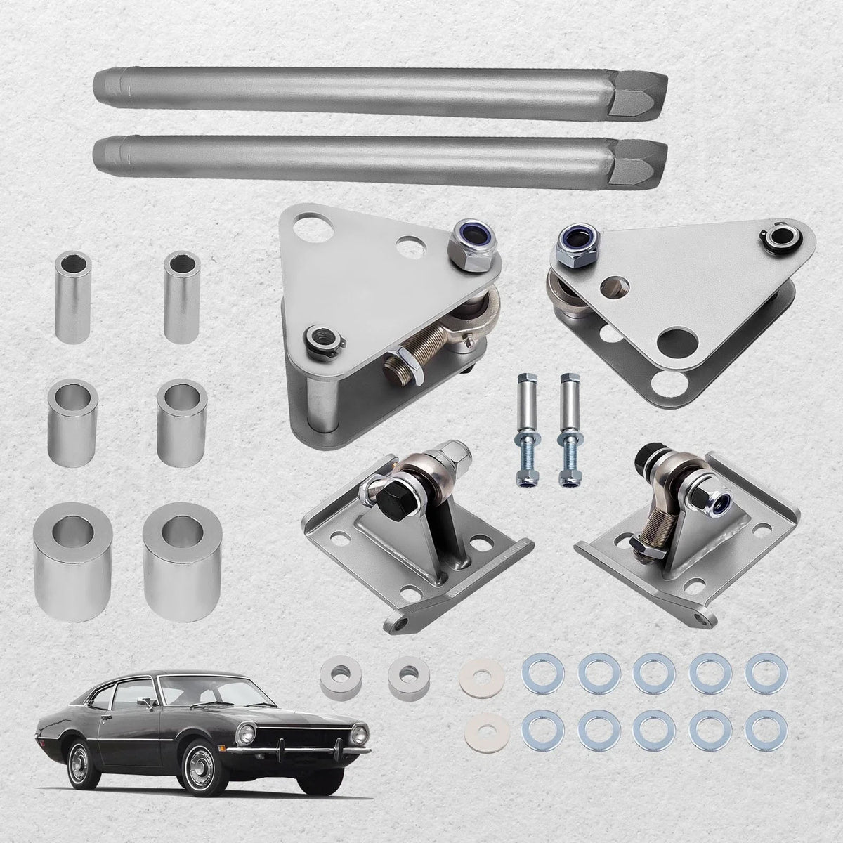 Traction Bars Kit for Plymouth Valiant (1960–1966) Tie Plates, Shock Mounts