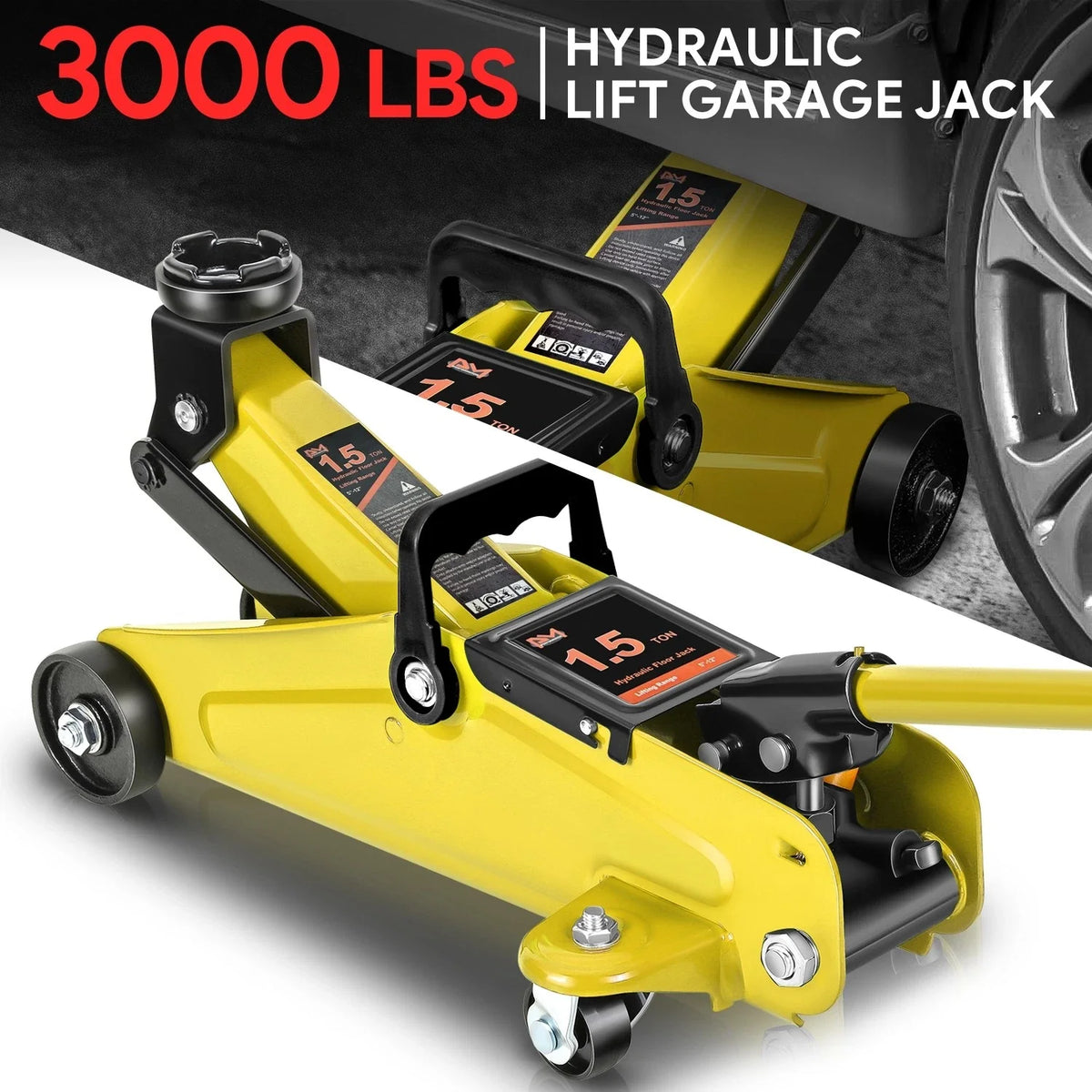1.5 Ton Hydraulic Floor Jack 3000lbs Capacity with Swivel Caster
