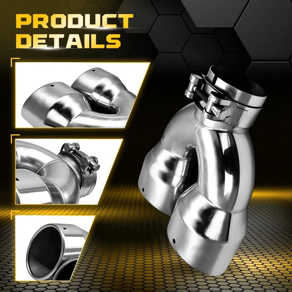 Stainless Steel Dual Exhaust Tip 2.5 Inlet 7 Outlet 8.5 Length Bolt On