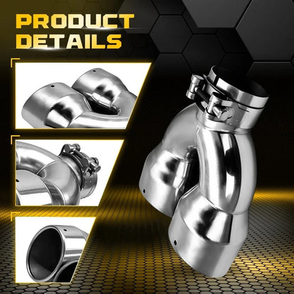 Stainless Steel Dual Exhaust Tip 2.5 Inlet 7 Outlet 8.5 Length Bolt On