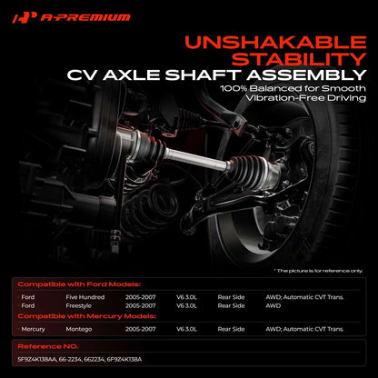 Rear CV Axle Assembly for Ford Five Hundred Freestyle (2005–2007) 5F9Z4K138AA, 6F9Z4K138A, 66-2234