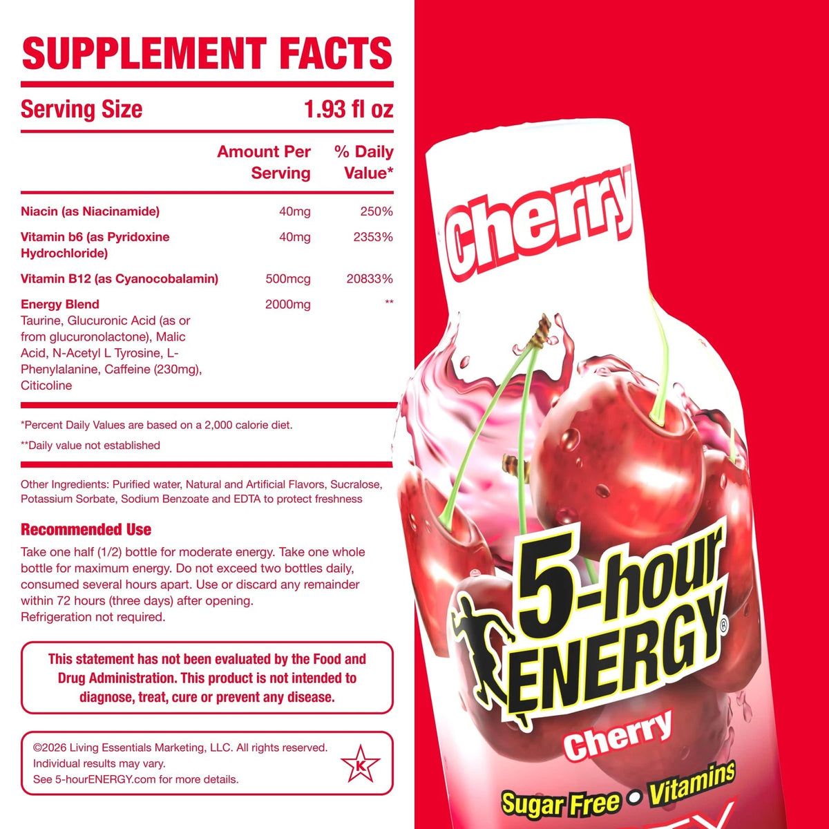 5-Hour Energy Cherry Flavor (20 Count) 1.93 Fl Oz Bottles
