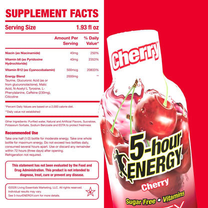 5-Hour Energy Cherry Flavor (20 Count) 1.93 Fl Oz Bottles