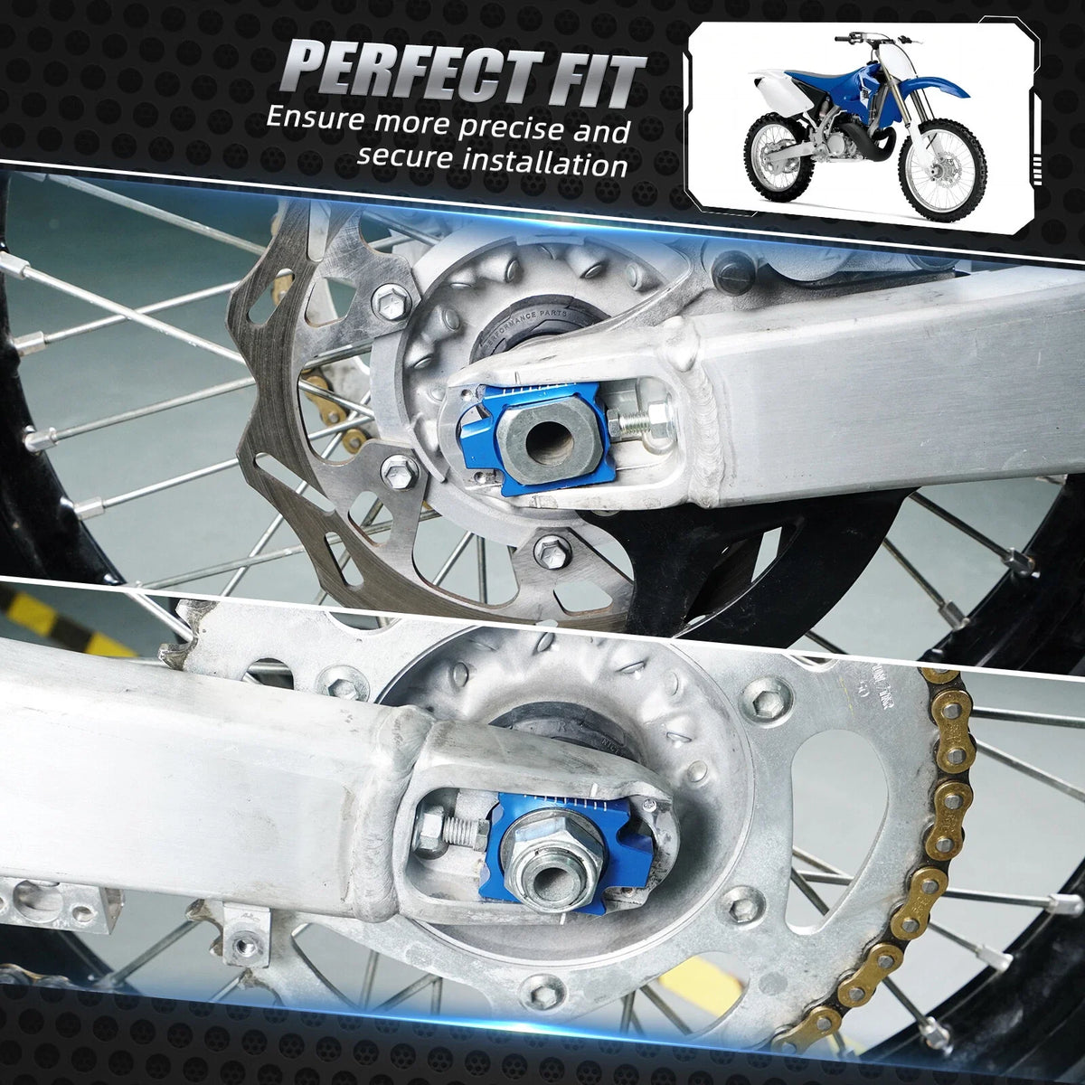 Pair Rear Axle Block Chain Adjusters for Yamaha YZ125 YZ250 (2002–2023)