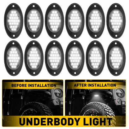 12X White LED Rock Lights for Offroad SUV Pickup Truck