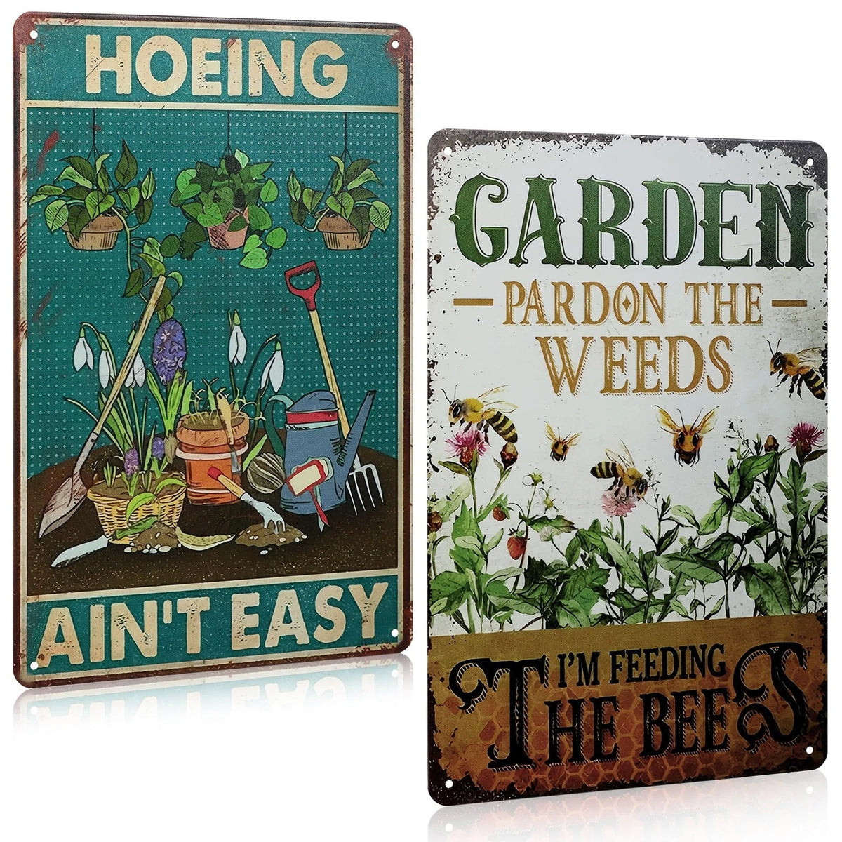 2X Funny Metal Tin Garden Sign for Garden Decor (12'' x 12'')