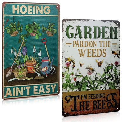 2X Funny Metal Tin Garden Sign for Garden Decor (12'' x 12'')