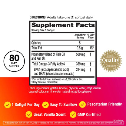 MegaRed Omega 3 Fish Oil & Antarctic Krill 80 Count for Health (Pack of 1)