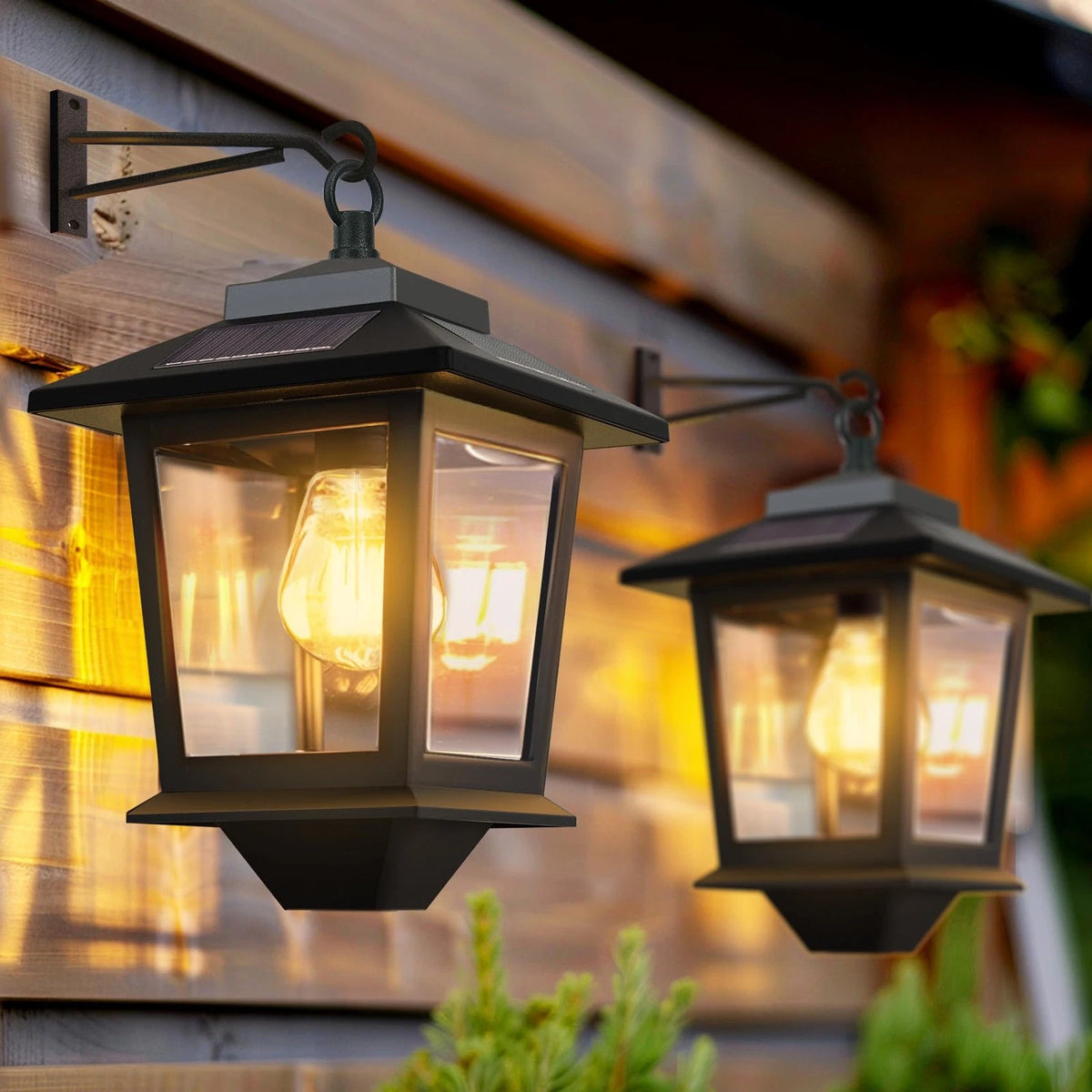 2X Solar Wall Lanterns for Outdoor Use (Black)