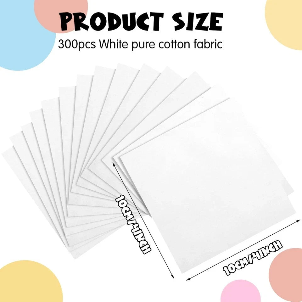 300 Pcs Cotton Fabric Squares for Quilting (4 x 4 Inches)