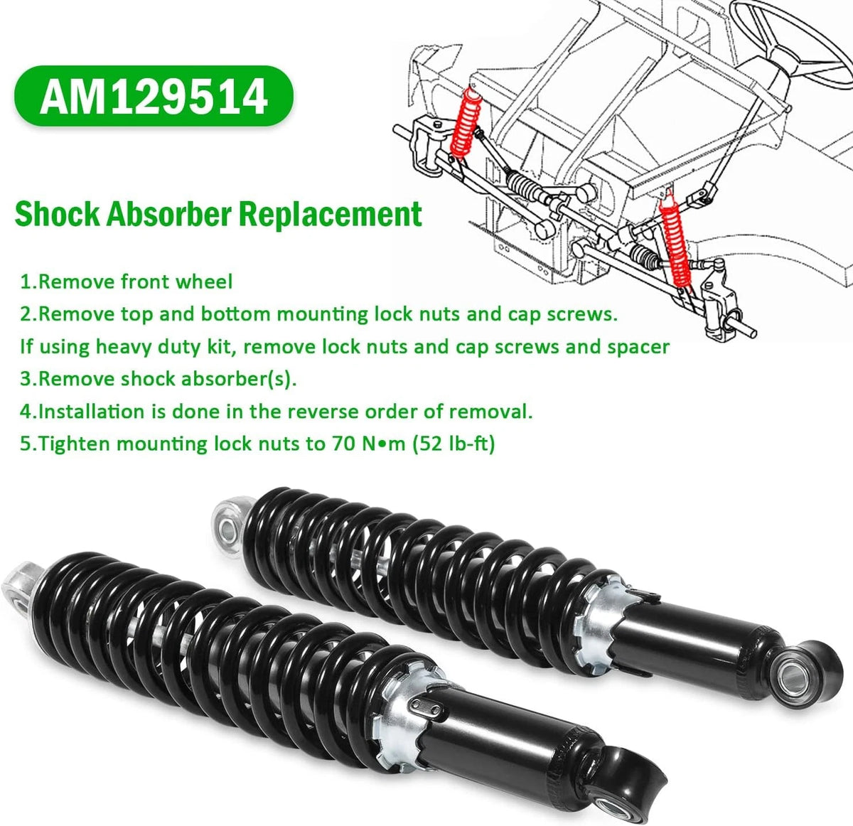 Front Left & Right Shocks Absorber for John Deere Gator TE TH TS TX