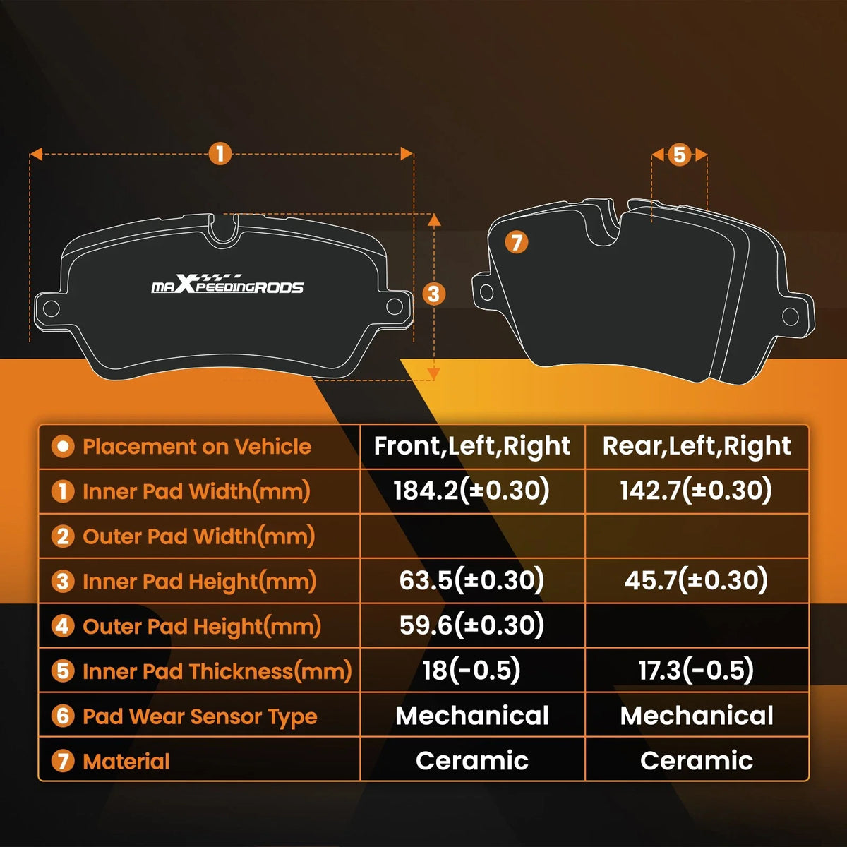 Set of 4 Ceramic Brake Pads for Chevrolet Silverado 1500 (2014–2018) P-1363 P-1707