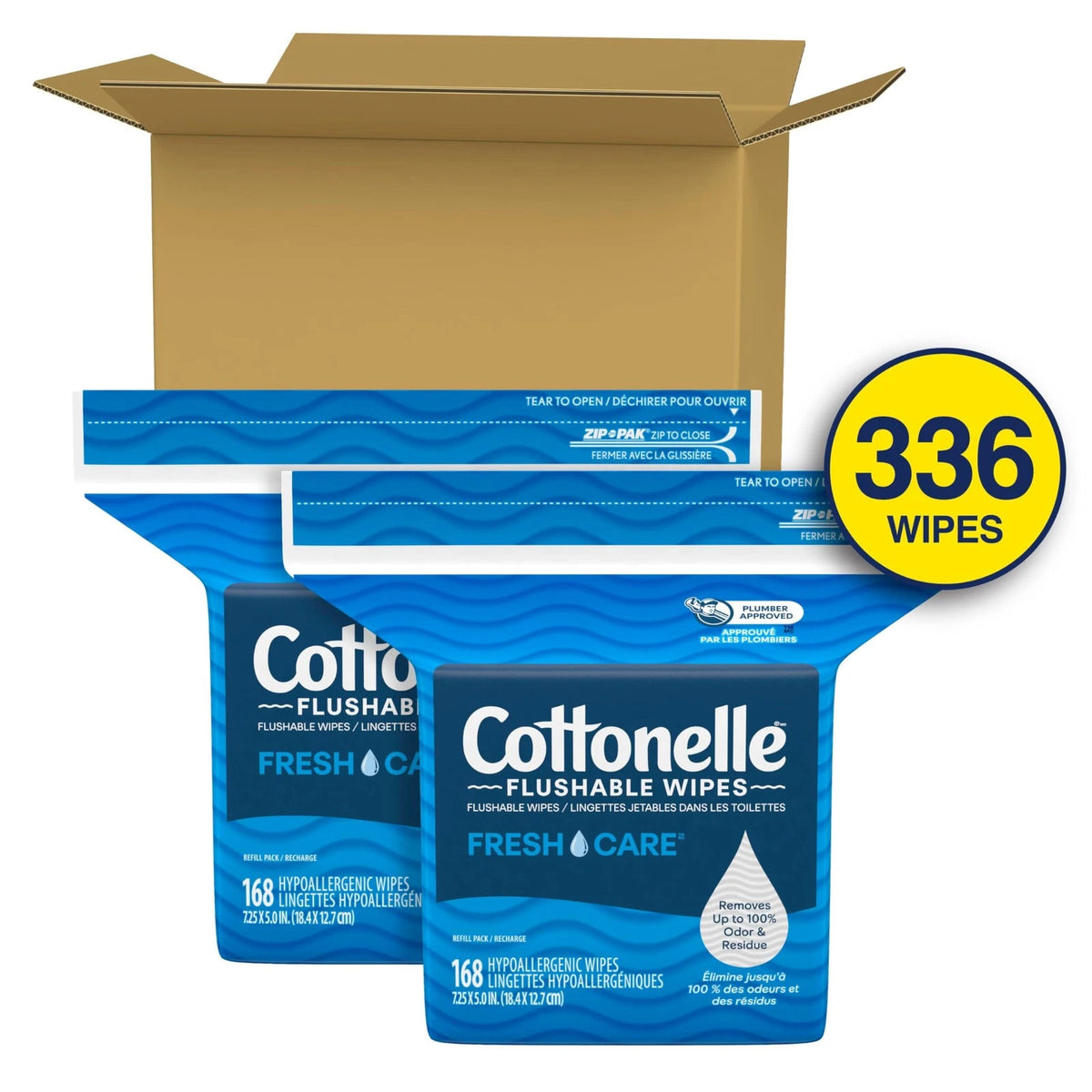 Pack of 2 Cottonelle Fresh Care Flushable Wet Wipes for Adults (168 Count)