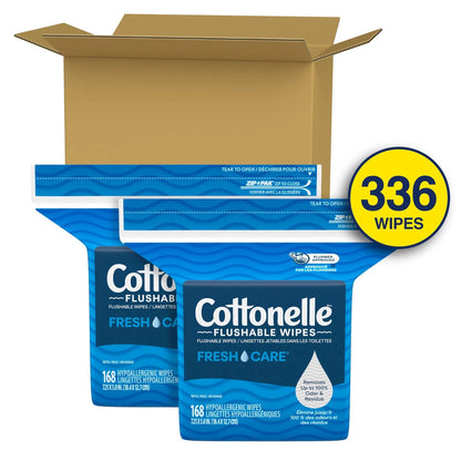 Pack of 2 Cottonelle Fresh Care Flushable Wet Wipes for Adults (168 Count)