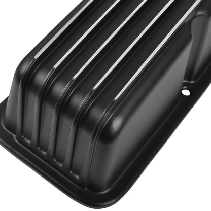 Black Finned Aluminum Tall Valve Covers for Chevy Small Block 327 350 400 (1958–1986)