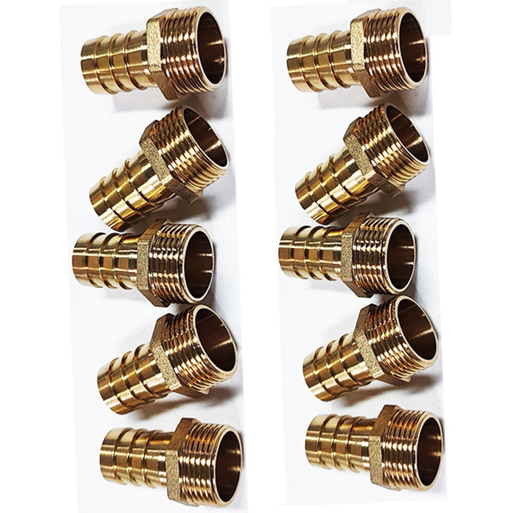 10Pcs 3/4" Hose Barb x 3/4" Male NPT Brass Pipe Fitting for Gas Water
