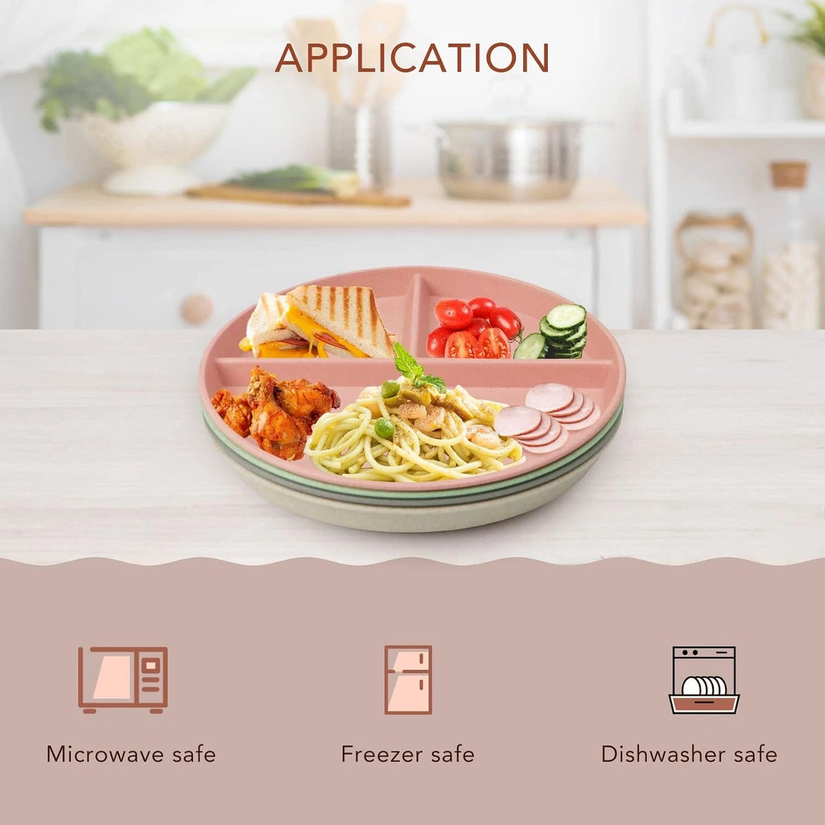 4X 9 Inch Unbreakable Divided Plates for Kids & Adults, Dishwasher Safe