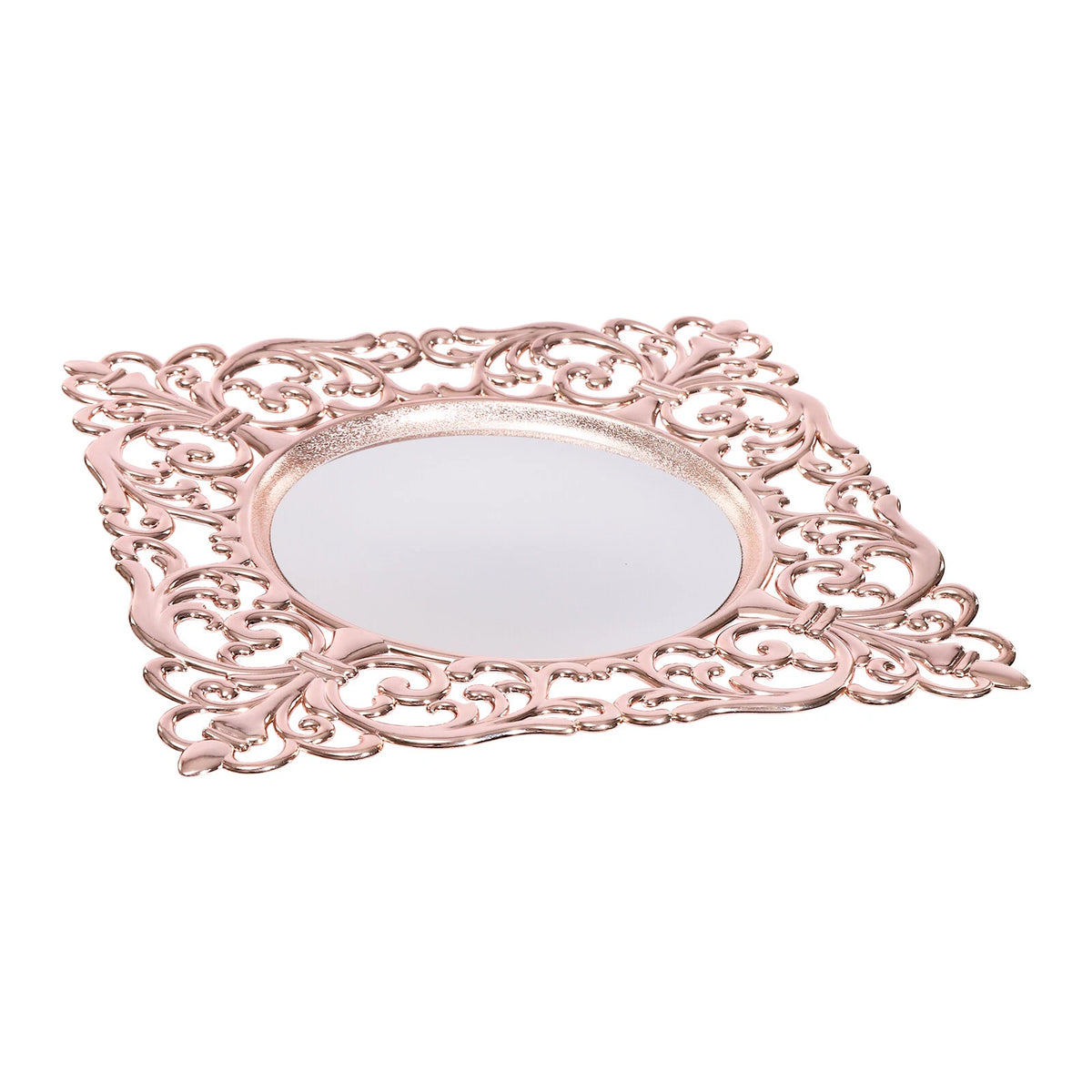Set of 6 Square Plastic Charger Plates with Embossed Rims for Wedding