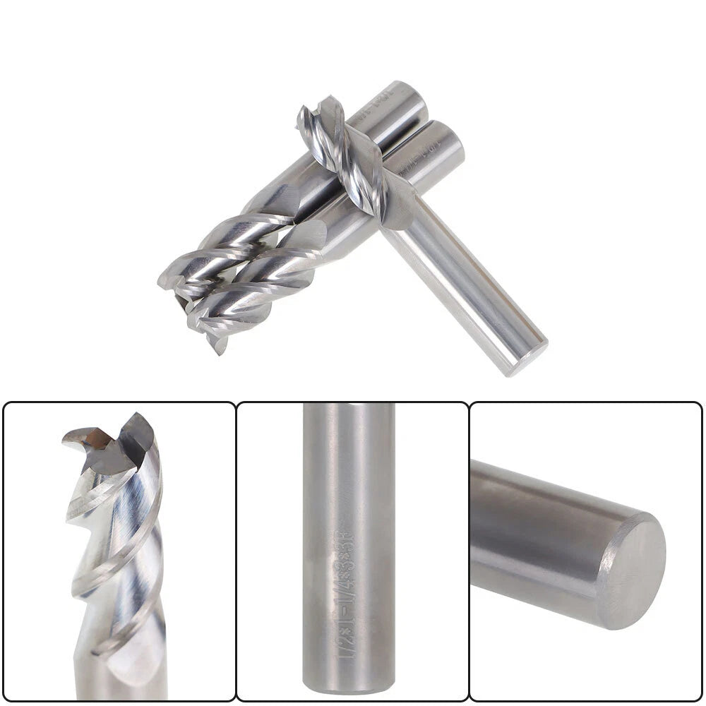 3Pcs 1/2" Diameter 3 Flute Carbide End Mill for Aluminum (Cutting Length 1-1/4")