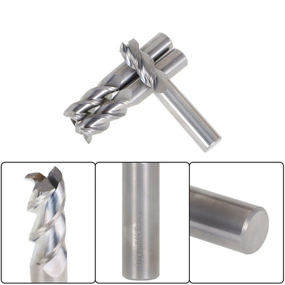 3Pcs 1/2" Diameter 3 Flute Carbide End Mill for Aluminum (Cutting Length 1-1/4")